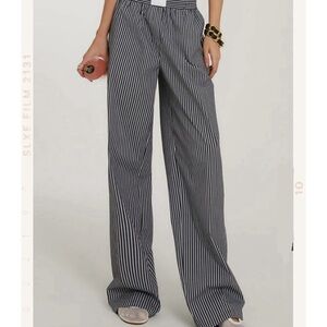 Casual Striped Wide Leg Pants in Black and White Stripes